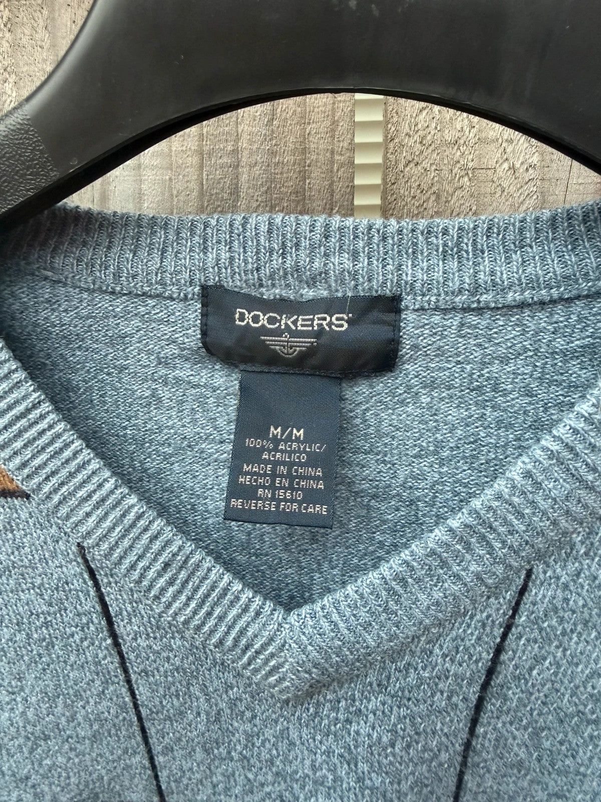 Dockers blue and grey striped knit sweater with vintage casual style, size M.