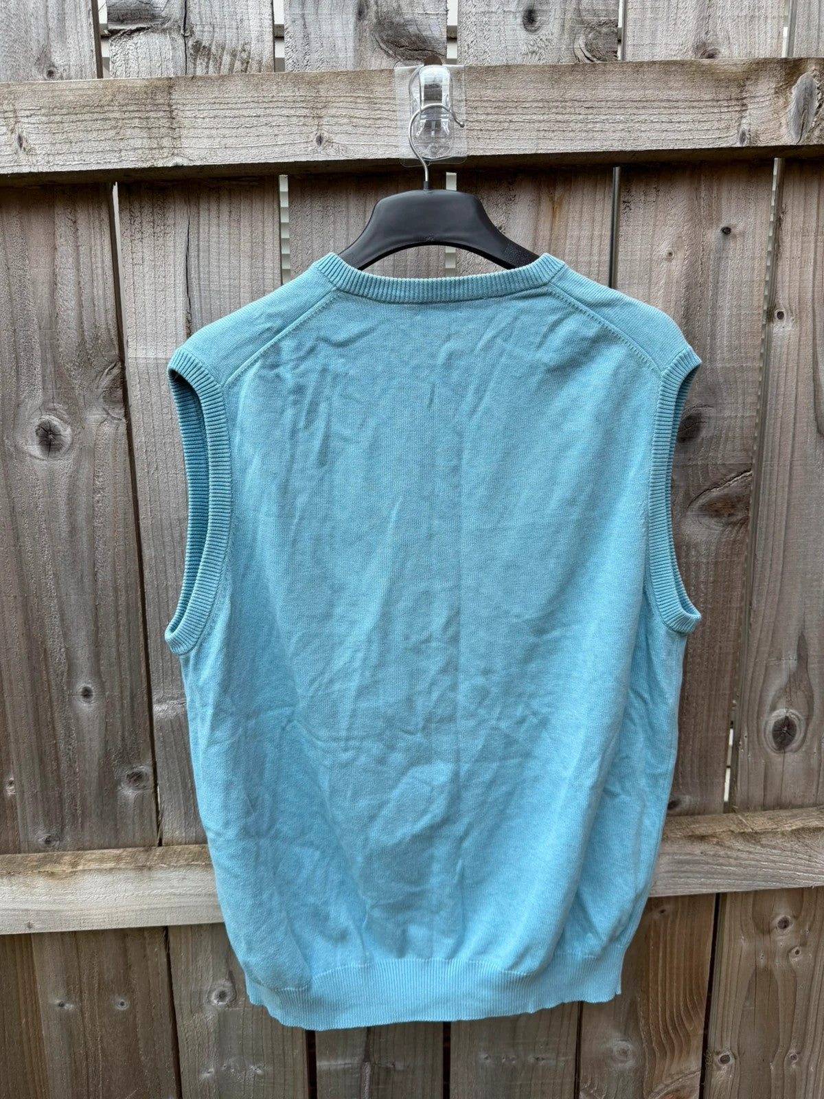Wolsey light blue sleeveless sweater vest with knit texture, smart casual style, size XL.
