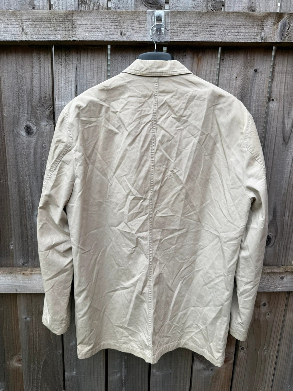 TREK cream lightweight utility blazer jacket with multiple pockets and casual safari style.
