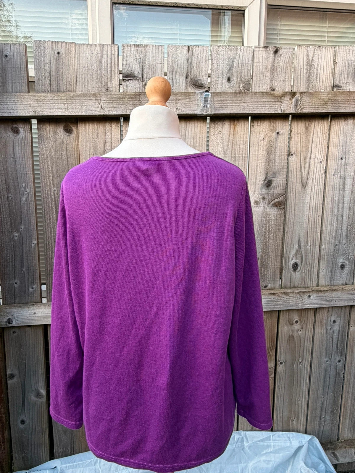 Bonmarche purple striped shirt with embellished neck detail, soft lightweight fabric.