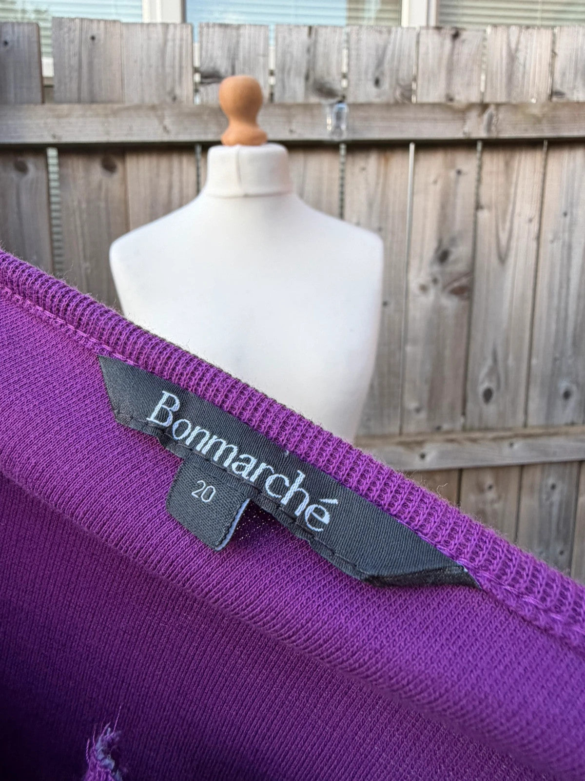Bonmarche purple striped shirt with embellished neck detail, soft lightweight fabric.