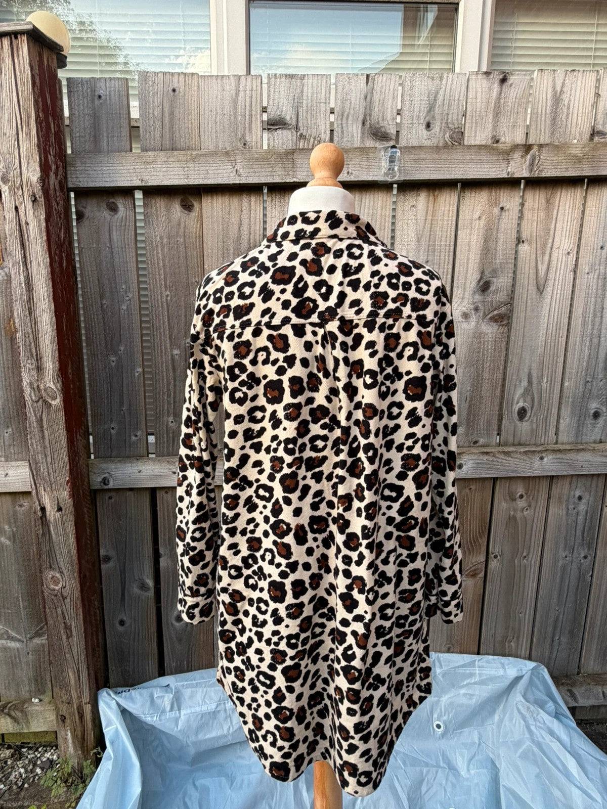 Next beige and brown leopard print oversized tunic blouse with button details.