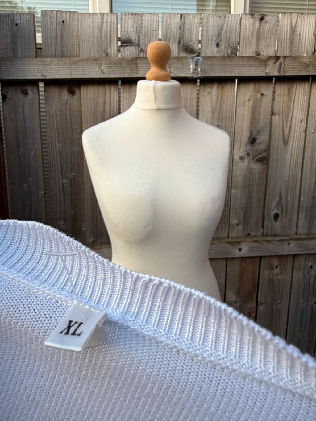 Whites white knit cardigan with scallop edge and button-up front, soft material.