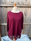 Bonmarche burgundy jumper soft knit with fringe hem and oversized cozy design.