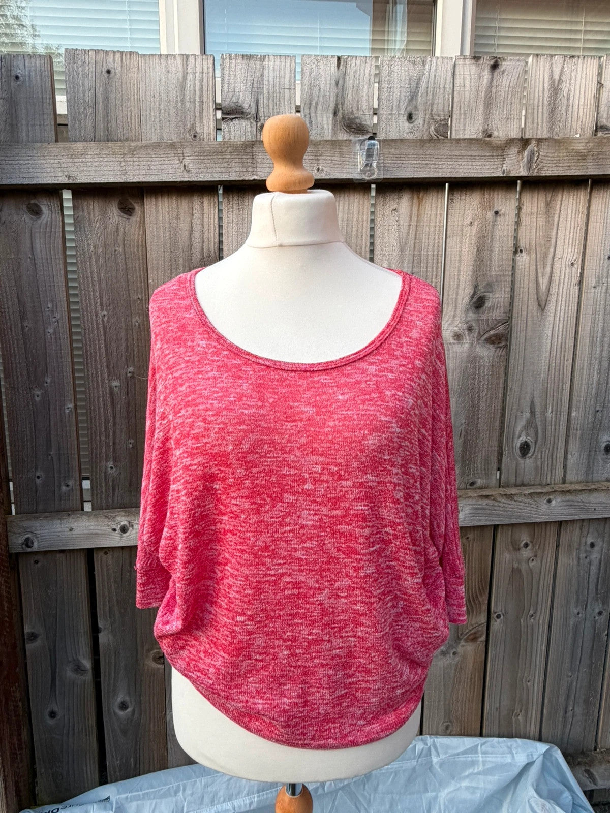 HEART & HIPS pink oversized knit jumper with batwing sleeves and casual loose fit.