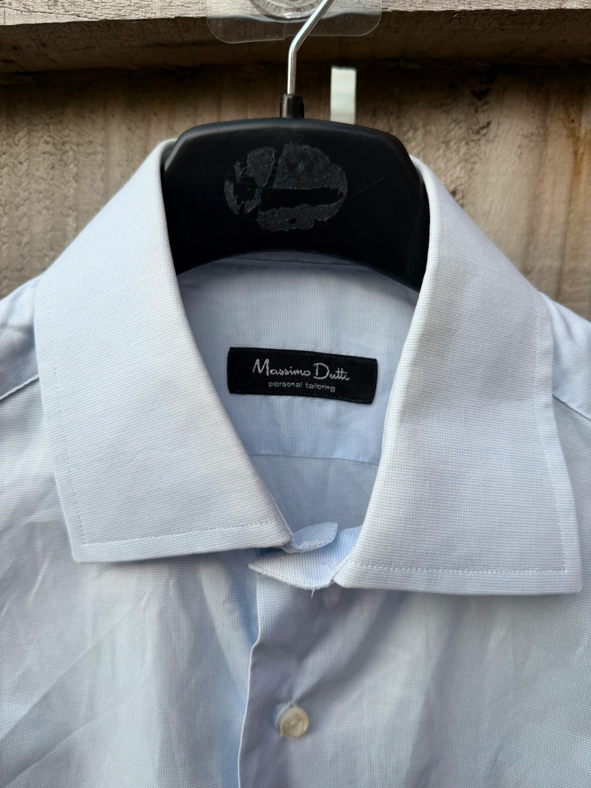 Massimo Dutti blue formal shirt, long sleeve, luxury fabric, smart office style.