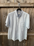 F&F light blue striped short sleeve button down shirt with casual summer style.