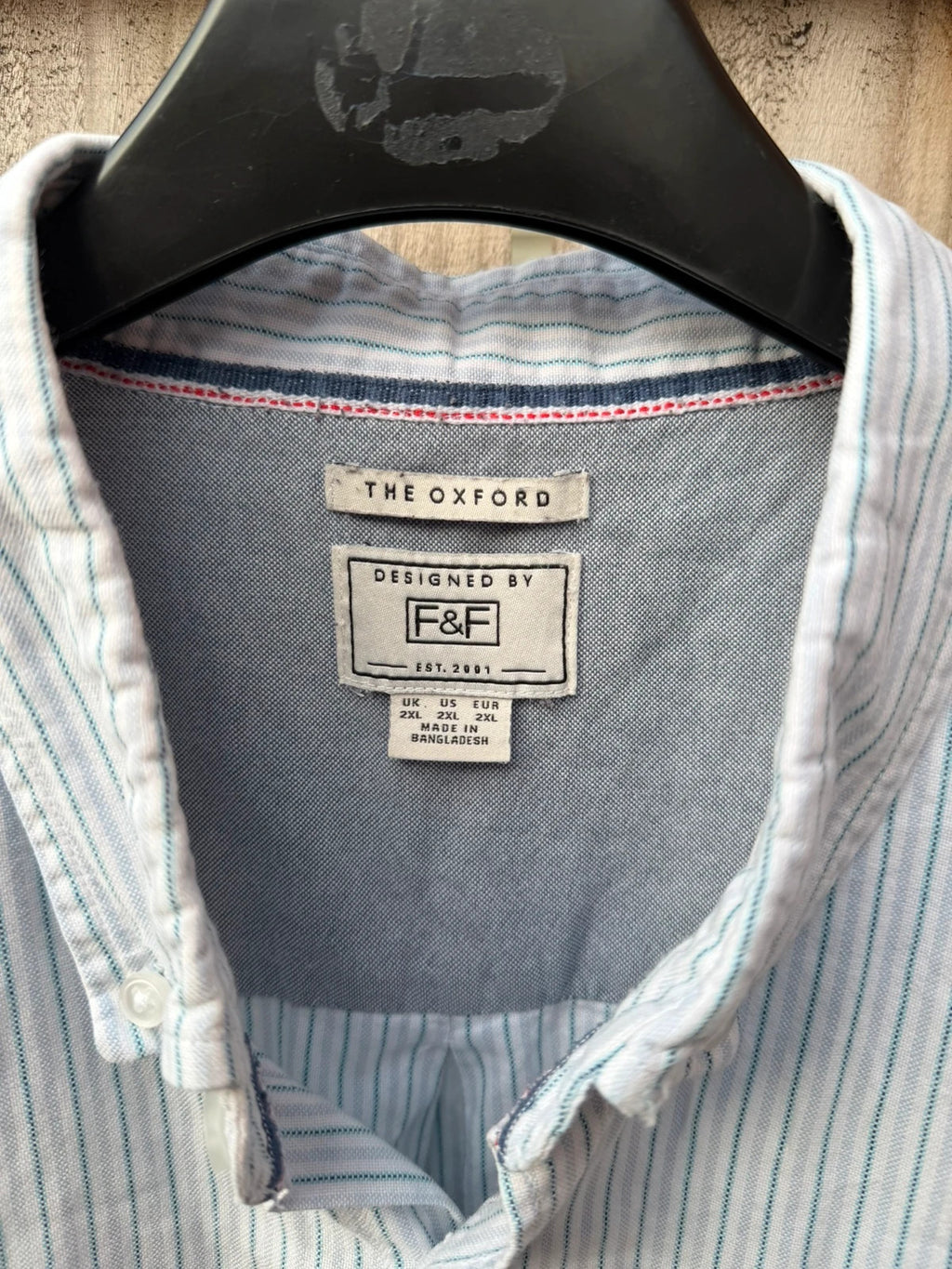 F&F light blue striped short sleeve button down shirt with casual summer style.
