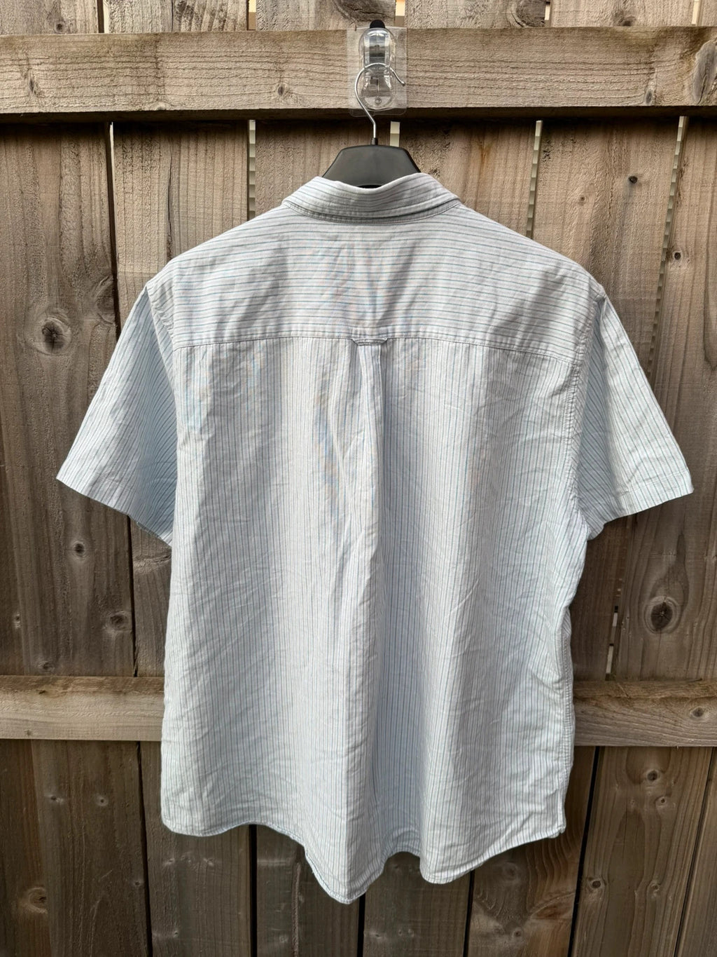 F&F light blue striped short sleeve button down shirt with casual summer style.