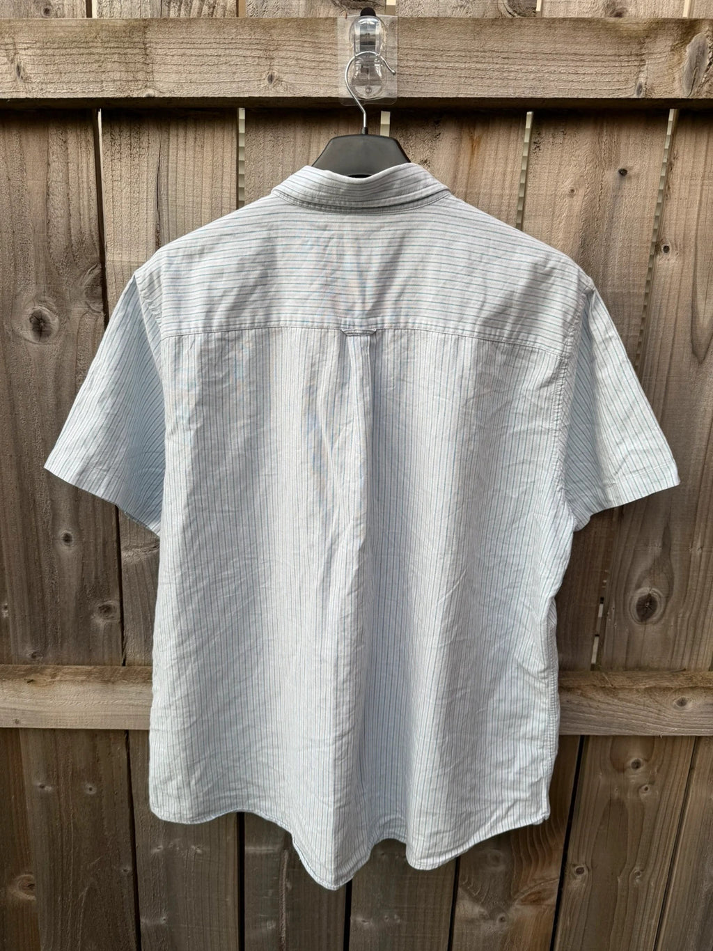 F&F light blue striped short sleeve button down shirt with casual summer style.