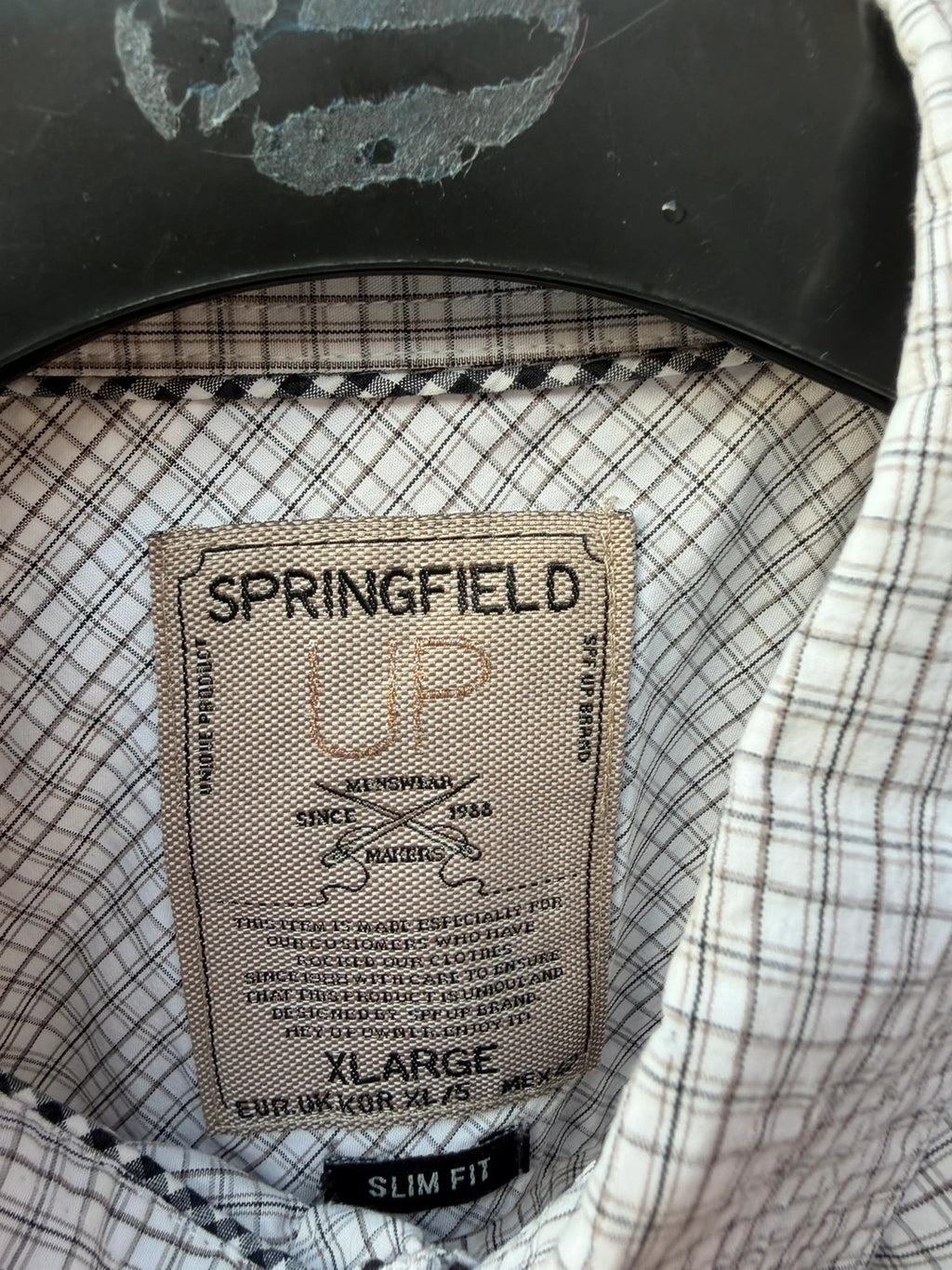 Springfield men's grey check short sleeve button-up shirt, lightweight fabric, casual style.