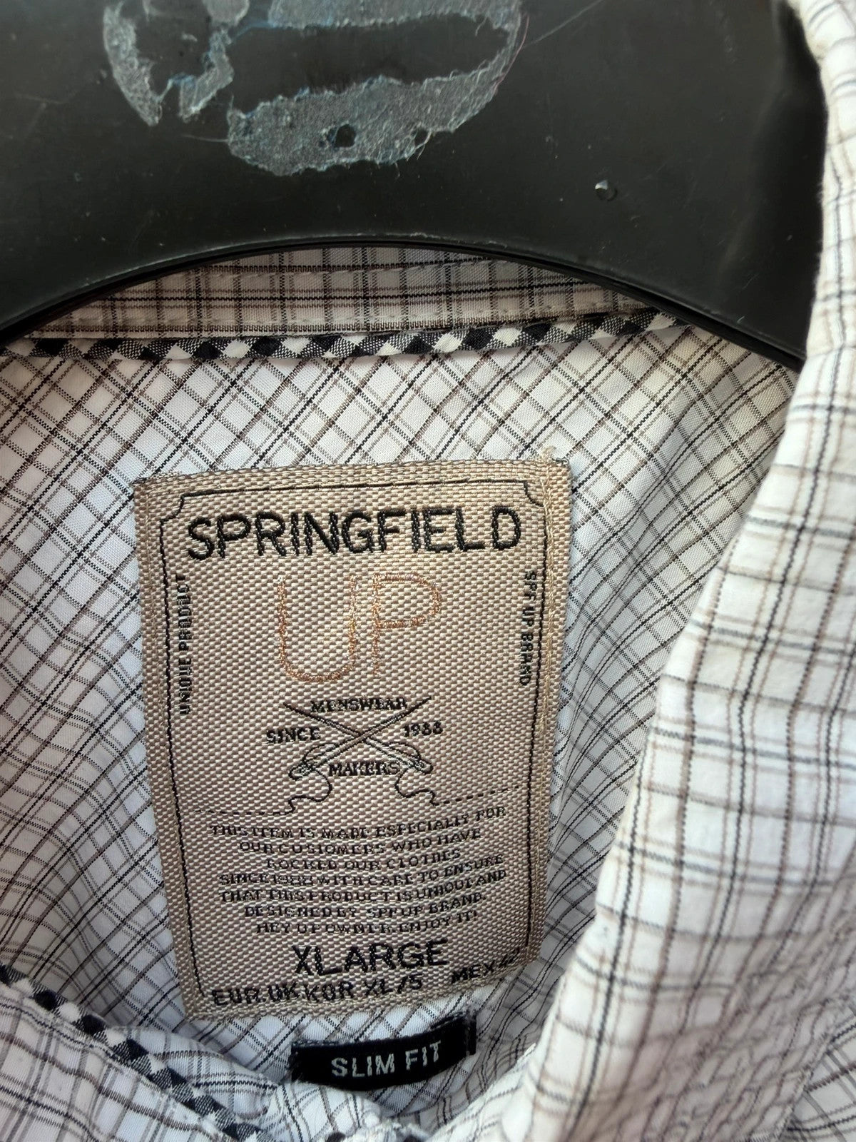 Springfield men's grey check short sleeve button-up shirt, lightweight fabric, casual style.
