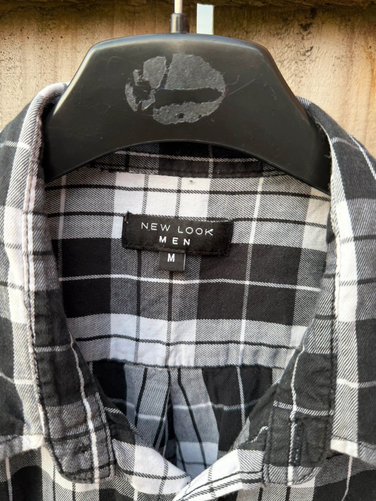 New Look men's black and white check shirt with long sleeves and button-up front.