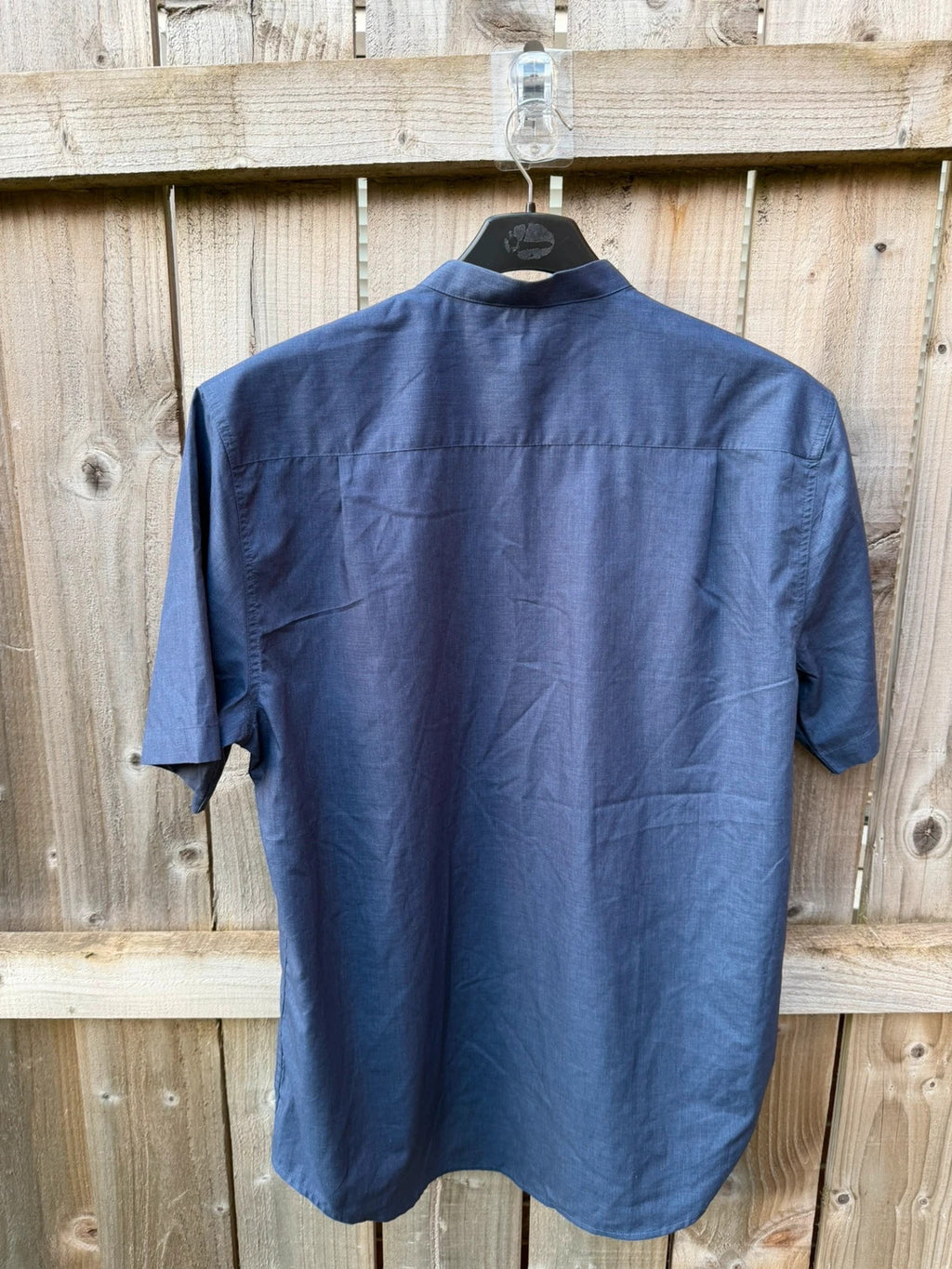 Simon Jersey navy short sleeve grandad collar shirt with smart casual style.