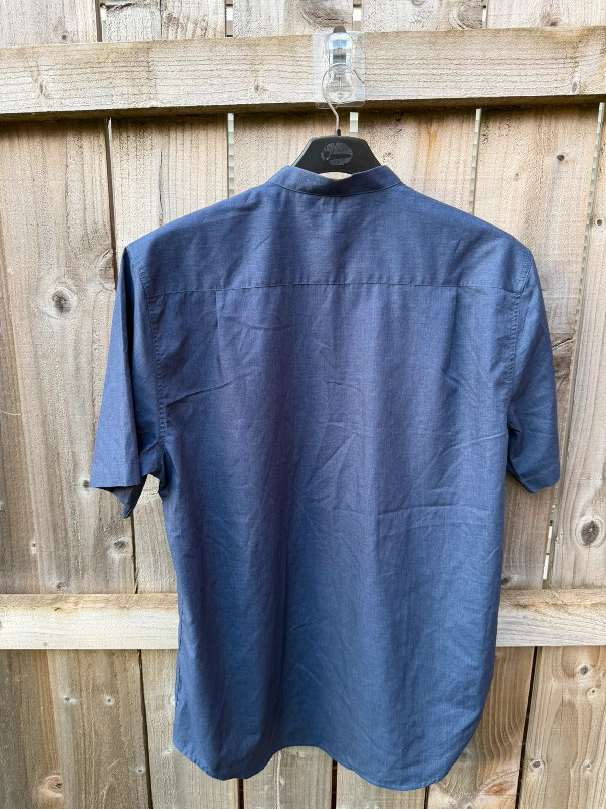 Simon Jersey navy short sleeve grandad collar shirt with smart casual style.