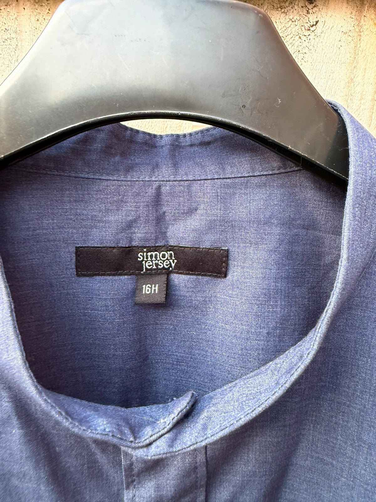 Simon Jersey navy short sleeve grandad collar shirt with smart casual style.