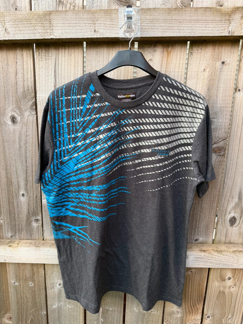 Atlas for Men blue and grey graphic t-shirt with athletic design and logo.