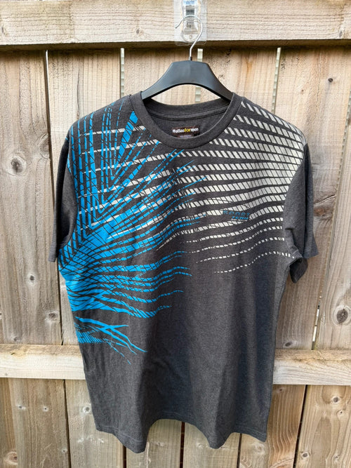 Atlas for Men blue and grey graphic t-shirt with athletic design and logo.