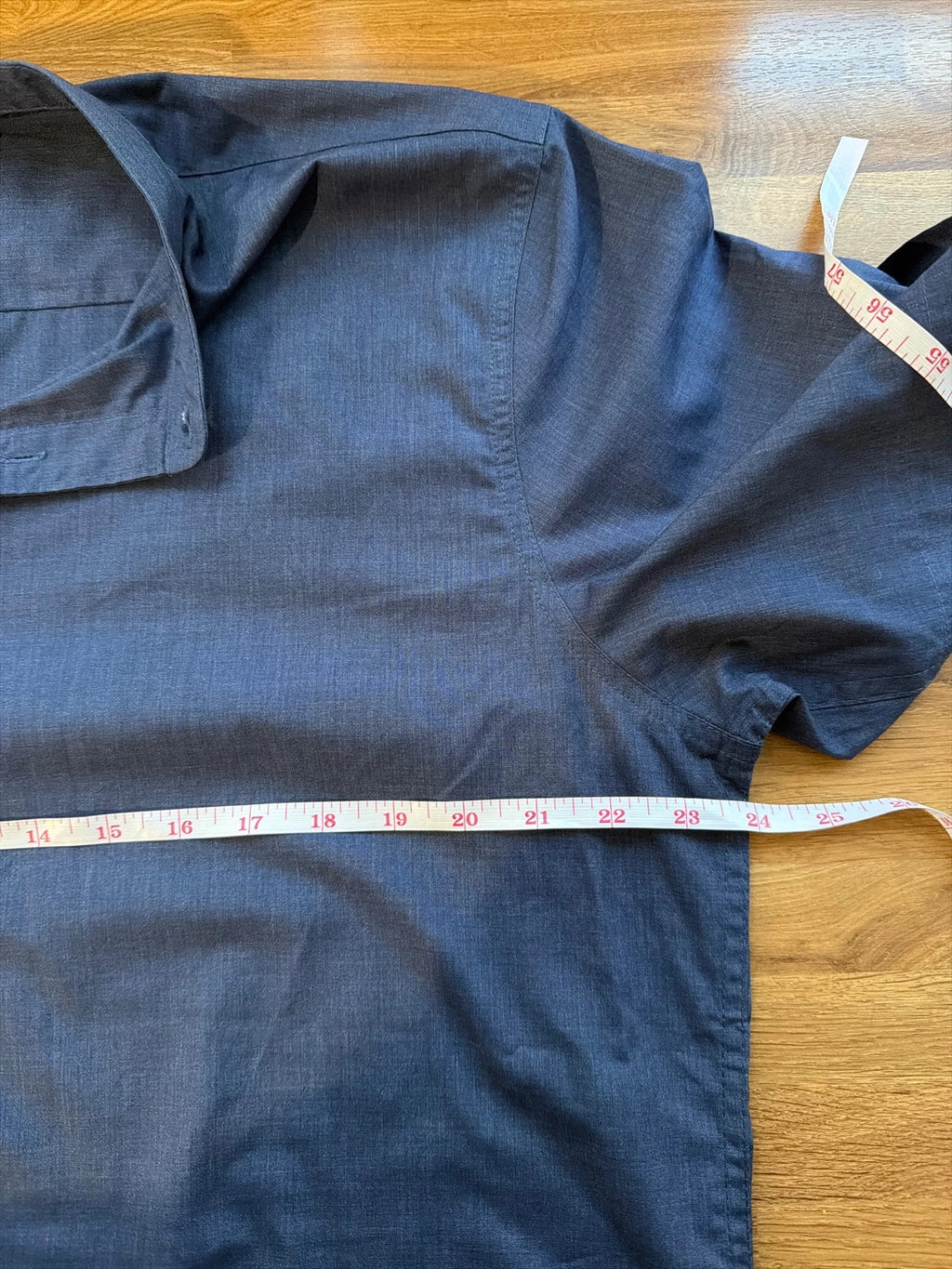Simon Jersey navy short sleeve grandad collar shirt with smart casual style.
