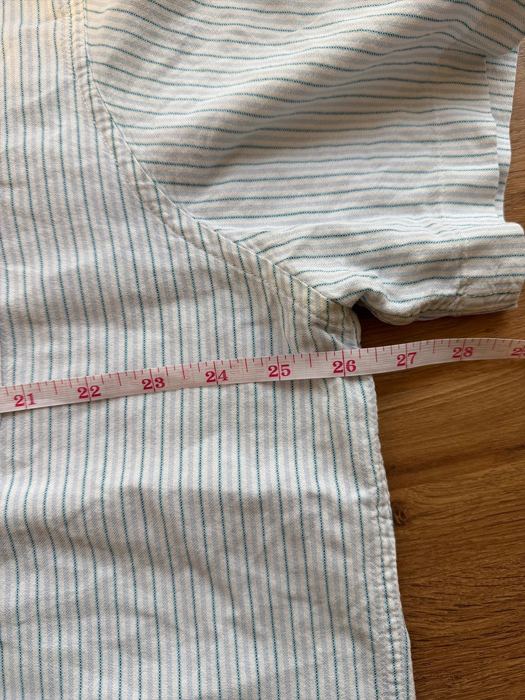 F&F light blue striped short sleeve button down shirt with casual summer style.