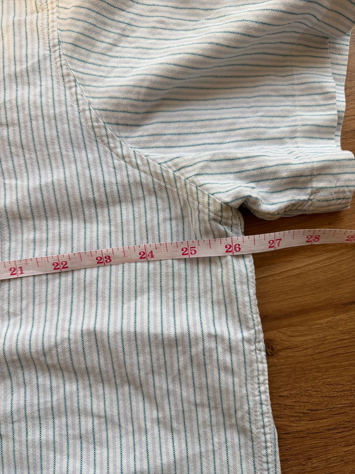 F&F light blue striped short sleeve button down shirt with casual summer style.