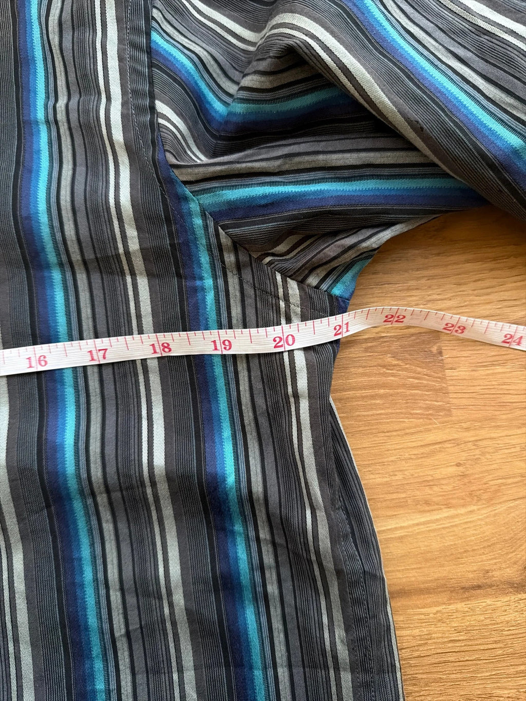 Jeff Banks blue and grey striped formal shirt, long sleeve, pre-loved condition.