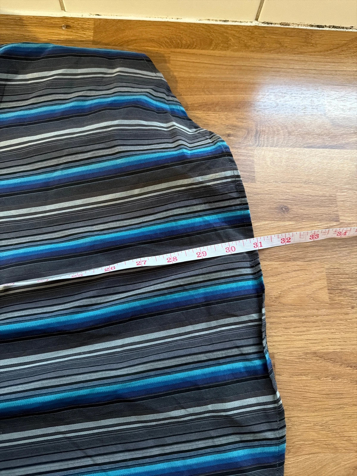 Jeff Banks blue and grey striped formal shirt, long sleeve, pre-loved condition.