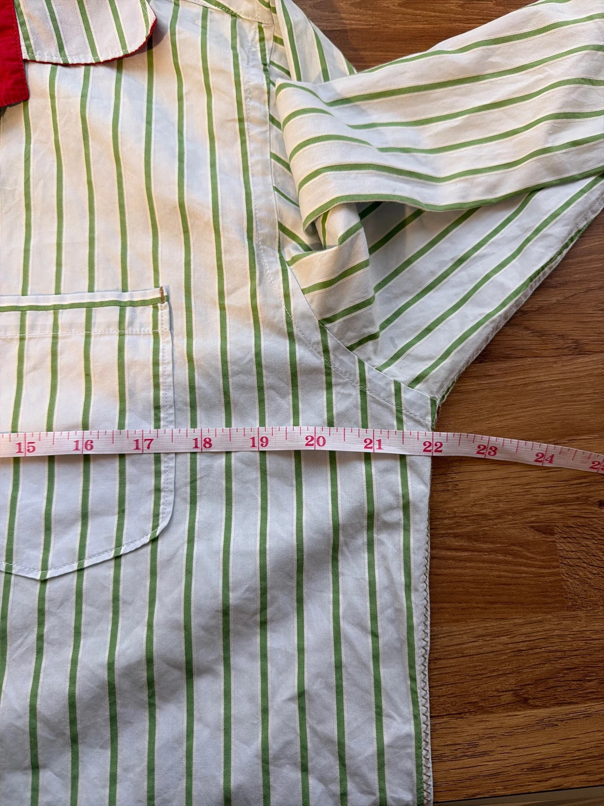 J.Crew green and white striped long sleeve shirt with contrast collar and smart casual style.