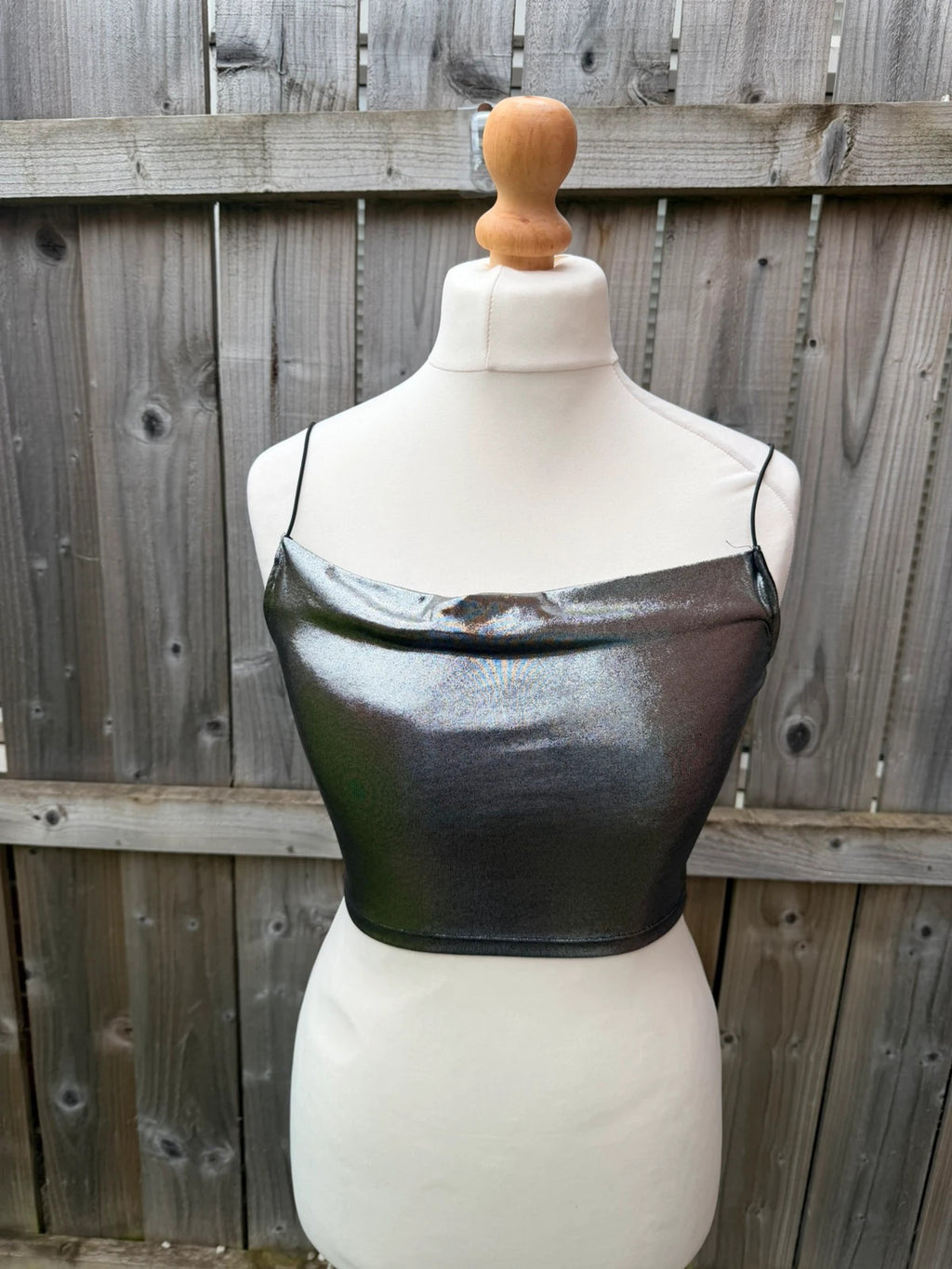 H&M Divided black and silver strappy crop cami top with shimmering details.