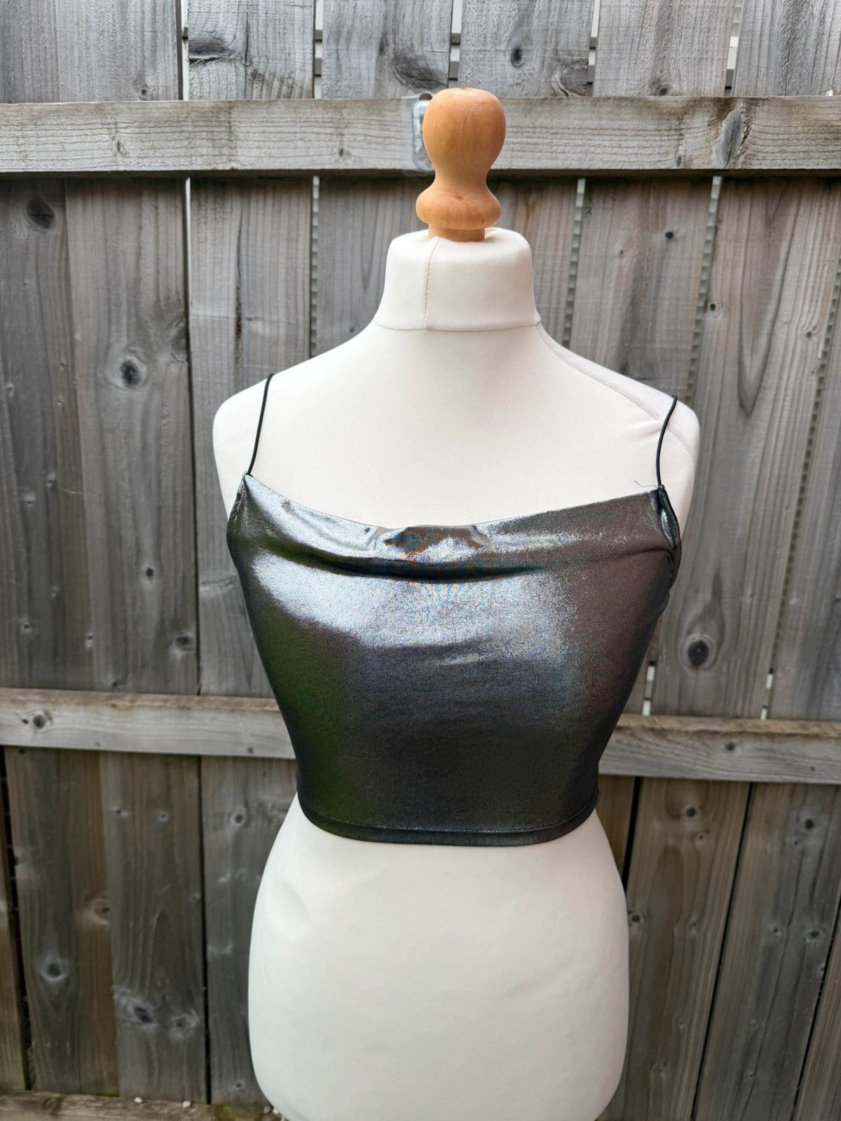 H&M Divided black and silver strappy crop cami top with shimmering details.