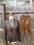 Casuals black and brown floral sheer long sleeve tunic blouses, smart casual style.