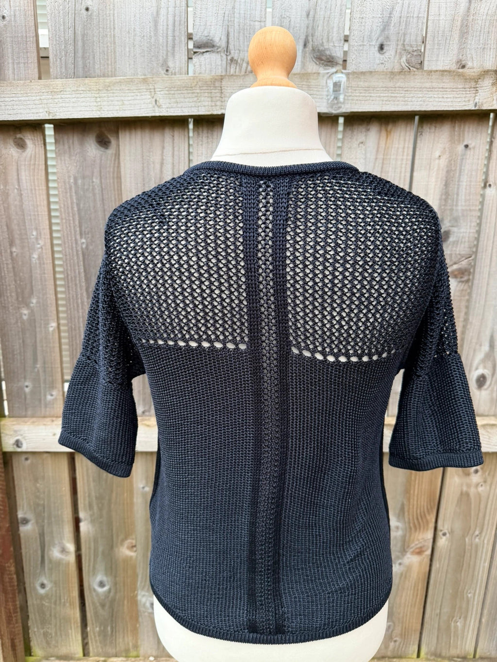 Autograph navy blue lightweight hoodie with crochet detail and casual elegant style.