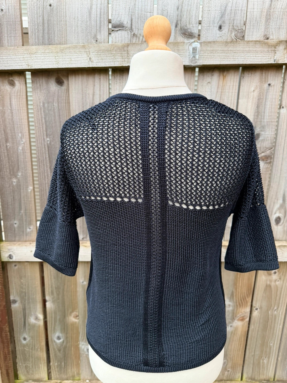 Autograph navy blue lightweight hoodie with crochet detail and casual elegant style.