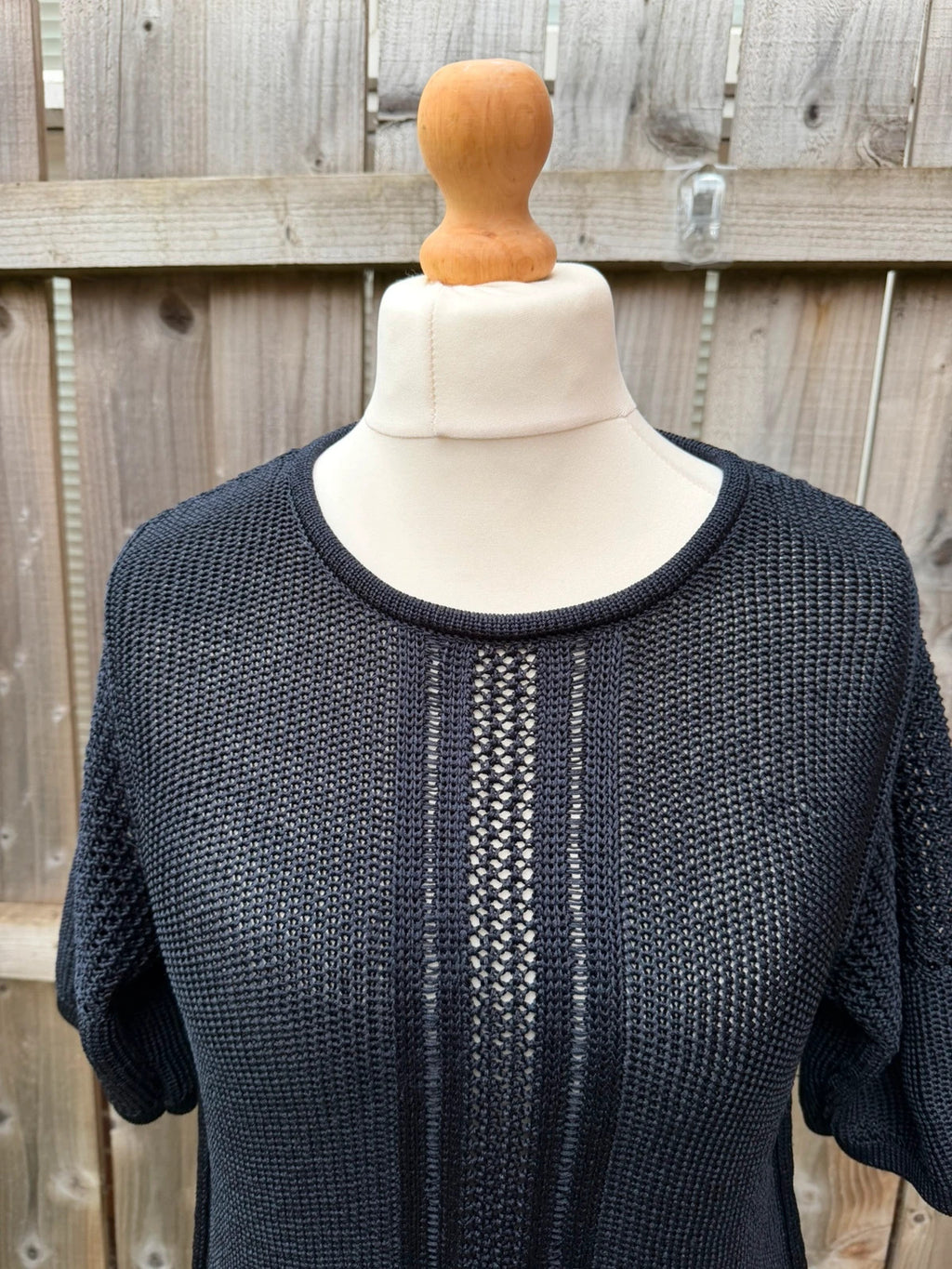 Autograph navy blue lightweight hoodie with crochet detail and casual elegant style.