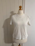 F&F white pocket t-shirt with embroidered details and puff sleeves, pre-loved.