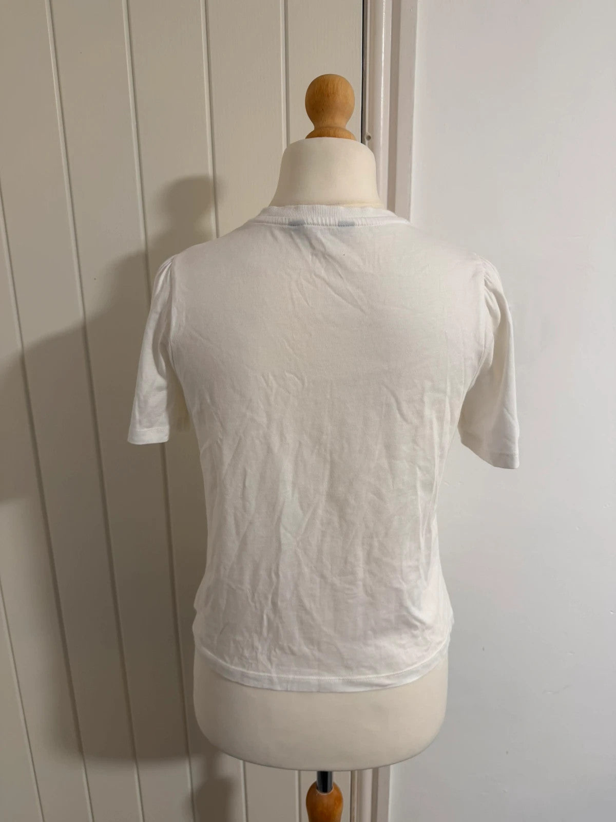 F&F white pocket t-shirt with embroidered details and puff sleeves, pre-loved.