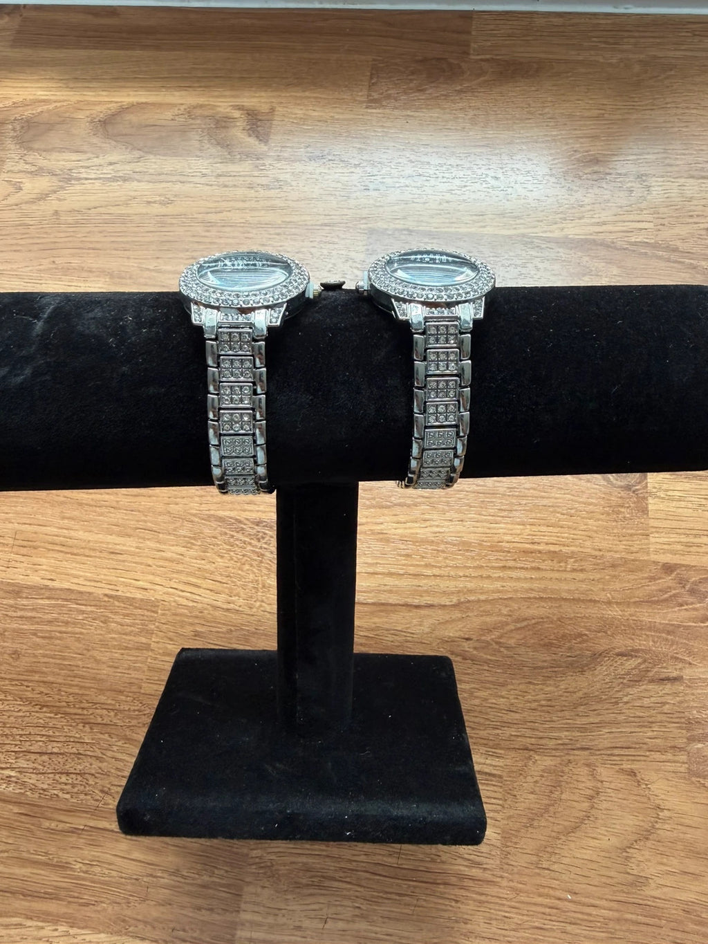 For Women silver wrist watch adorned with rhinestones, stylish and elegant design.