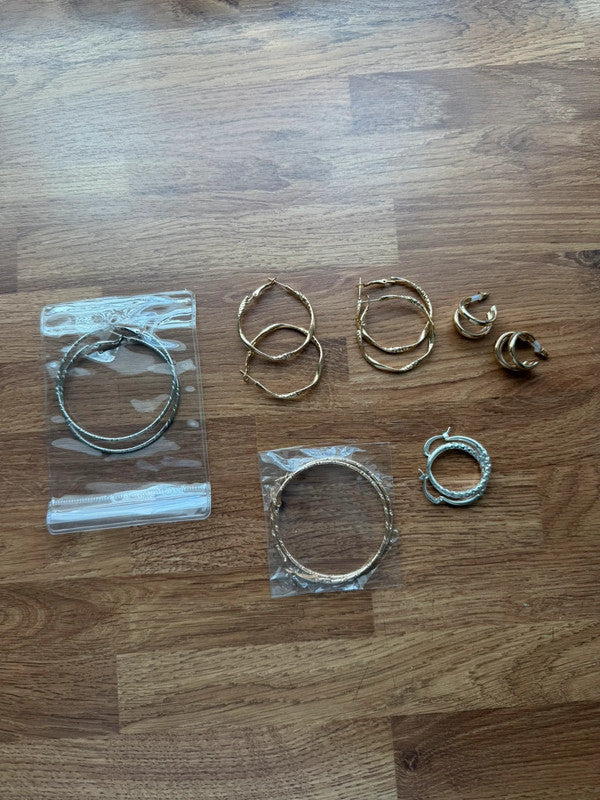 Y2K gold and silver large hoop earrings bundle, statement jewellery set, shiny finish.