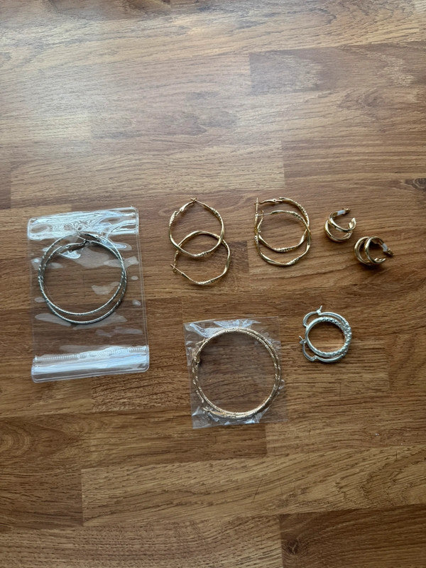 Y2K gold and silver large hoop earrings bundle, statement jewellery set, shiny finish.