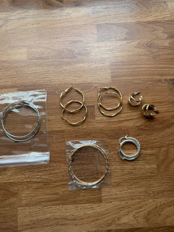 Y2K gold and silver large hoop earrings bundle, statement jewellery set, shiny finish.