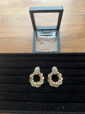 Chanel gold earrings with chunky rhinestone embellishments, pre-loved designer statement style.