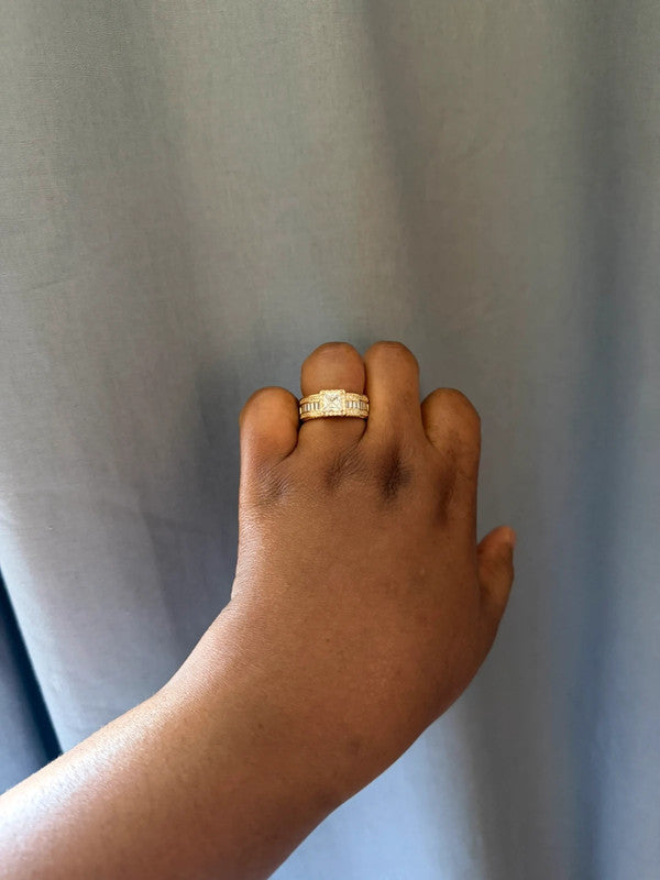 Swarovski gold ring with cubic zirconia embellishments, size adjustable, pre-loved condition.