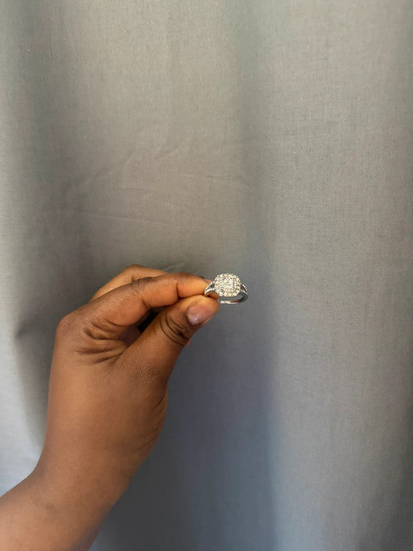 Silver heart-shaped ring with diamond style detailing, pre-loved condition.