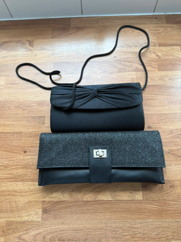Y2K black satin evening clutch bag with sleek design, perfect for formal occasions.