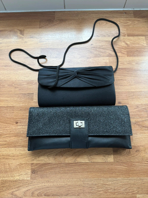 Y2K black satin evening clutch bag with sleek design, perfect for formal occasions.