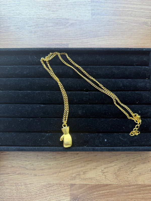 Hip Hop gold boxing glove pendant necklace with hip hop chain design.