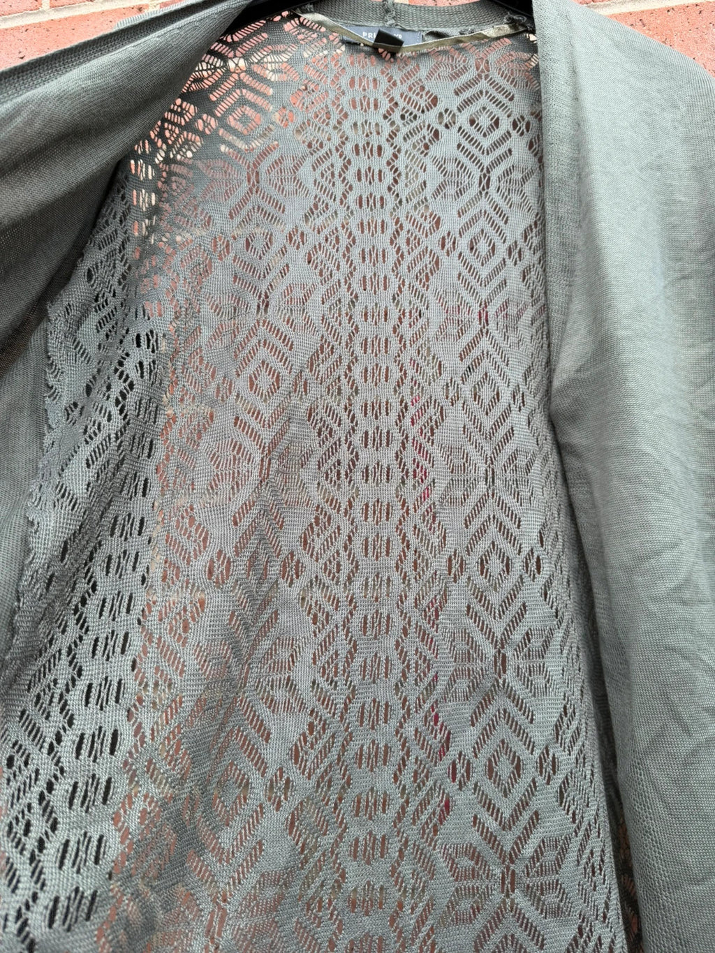 Primark khaki open knit cardigan sheer crochet lace longline cover up