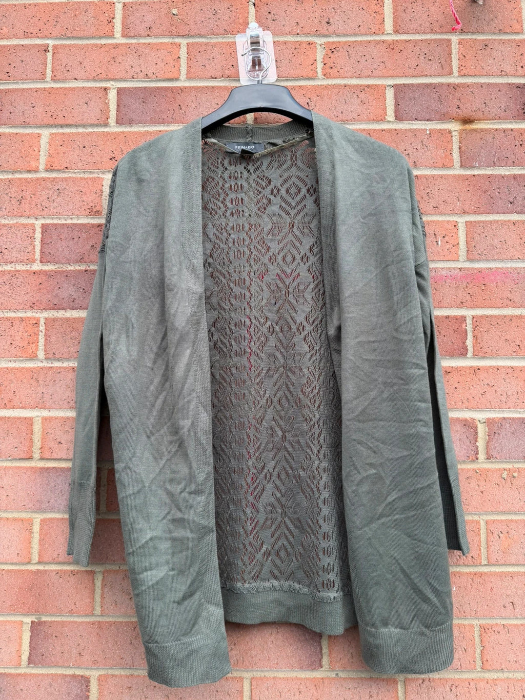 Primark khaki open knit cardigan sheer crochet lace longline cover up