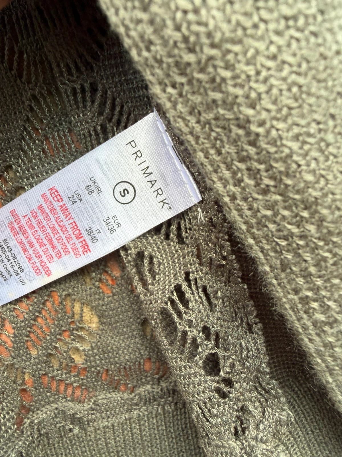 Primark khaki open knit cardigan sheer crochet lace longline cover up