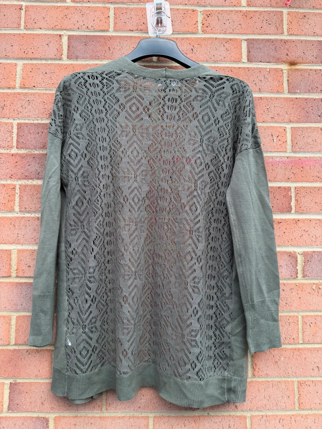 Primark khaki open knit cardigan sheer crochet lace longline cover up